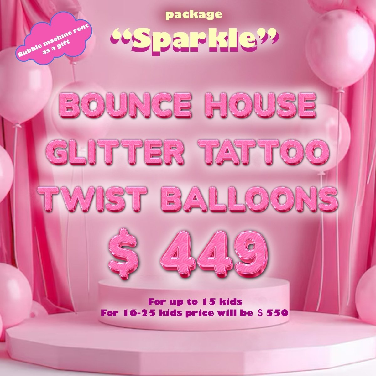 Miami Kids Party Package "Sparkle" - Bounce House, Glitter Tattoos & Balloons for kids parties in Miami | My Store