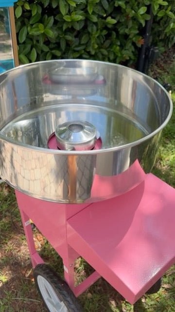 Close-up of a stainless steel cotton candy maker bowl prepared for making fluffy treats in Miami