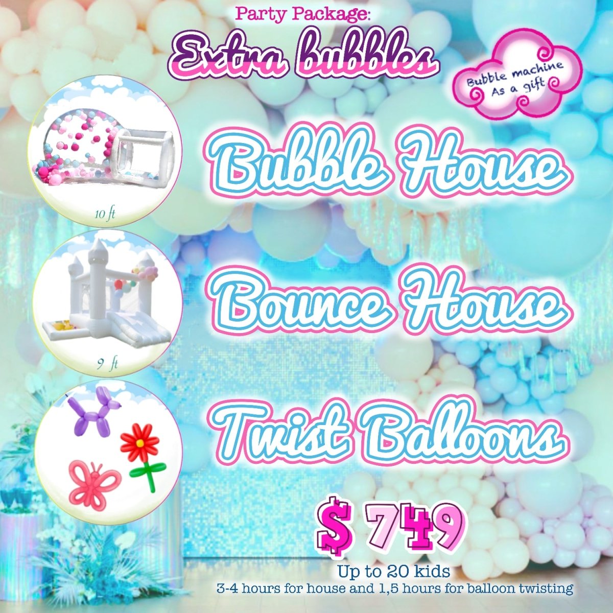 Extra Bubbles Package – Bounce House, Bubble House & Balloon Twisting for kids parties in Miami | My Store