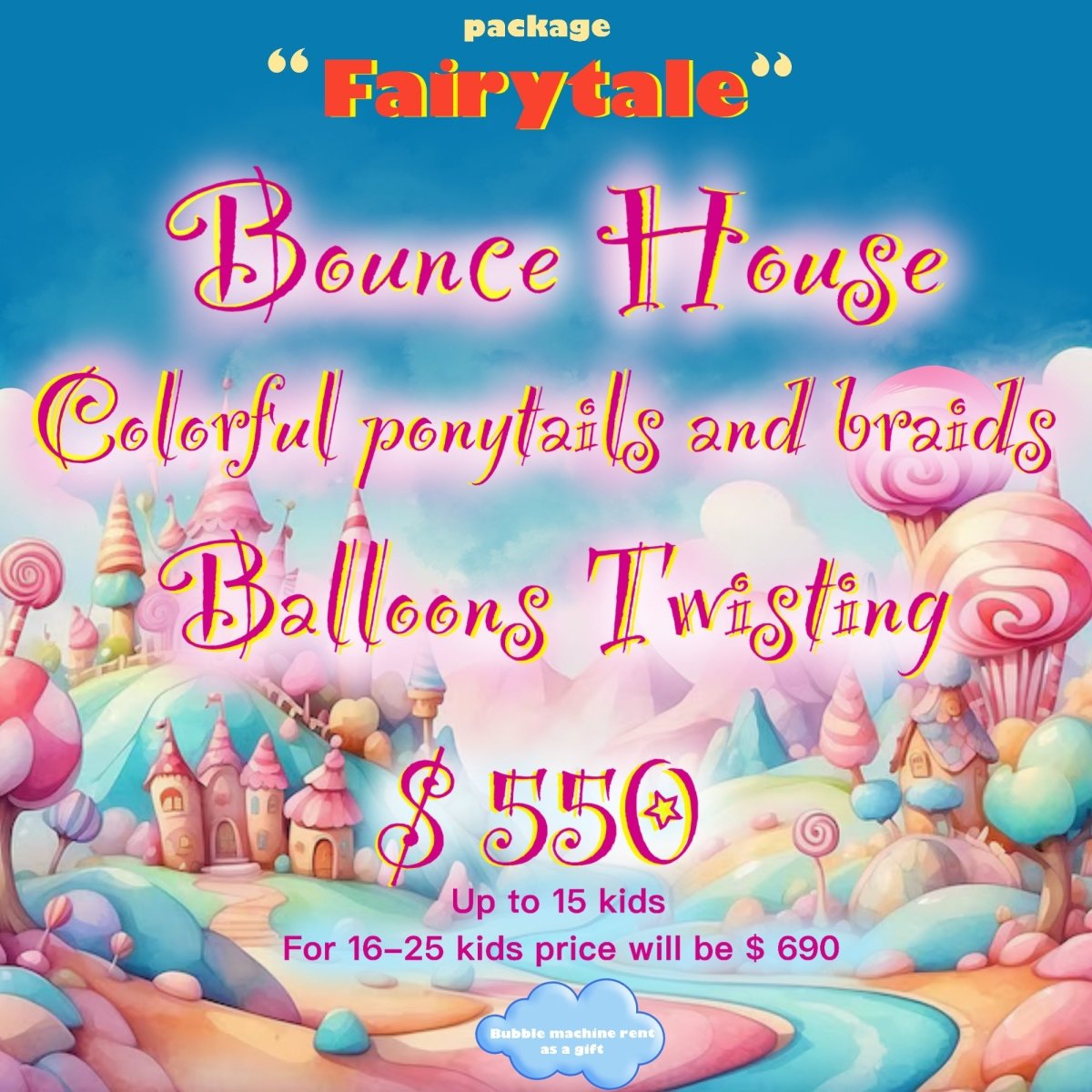 Miami Kids Party Package "Fairytale" - Bounce House, Braids & Balloons for kids parties in Miami | My Store