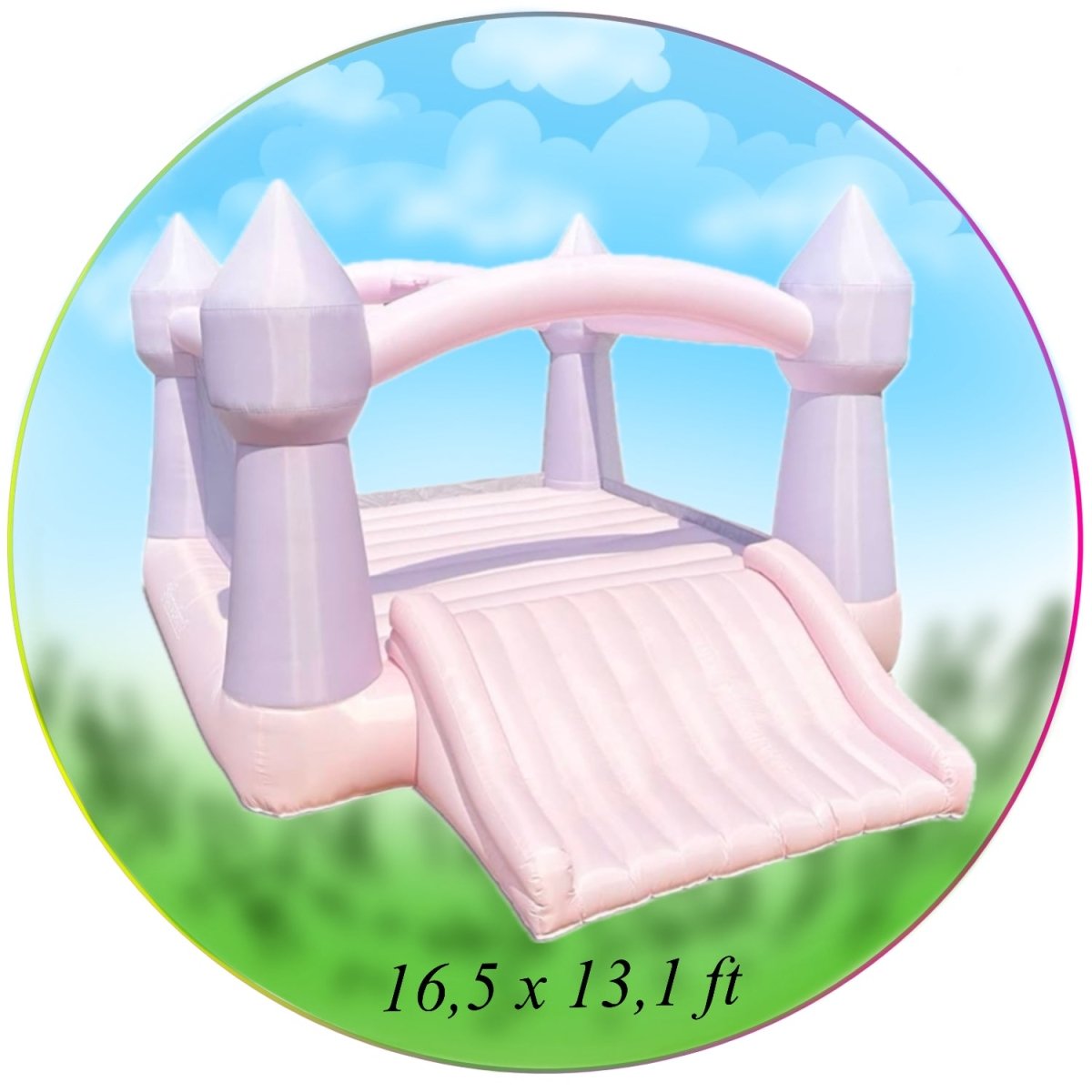 Pink Bounce House with Slide 13x16.5 ft (Up to 10) – Rent in Miami | Macarena Party for kids parties in Miami | Macarena Party