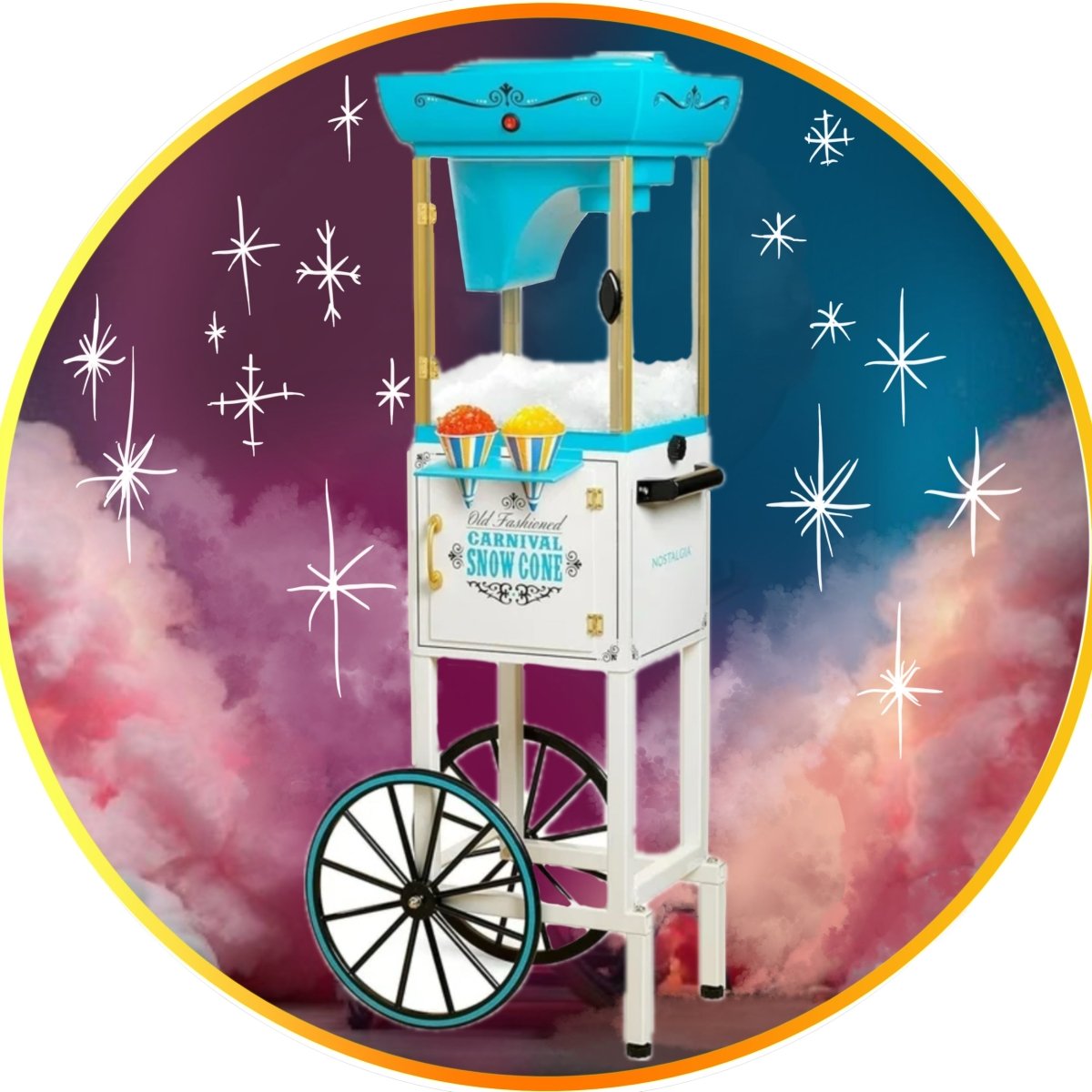 Blue professional snow cone and shaved ice machine for party rentals in Miami