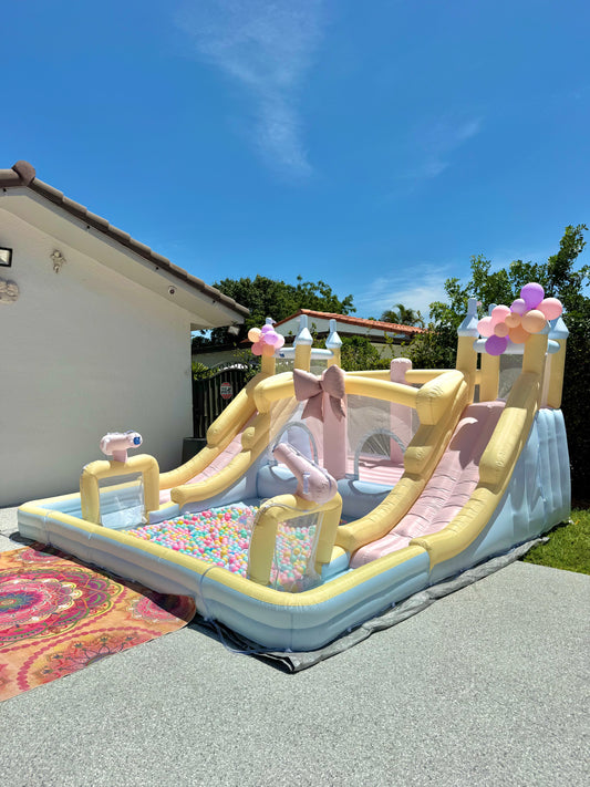 Pink Inflatable Water Slide Bounce House – Wet & Dry Fun 13,5x14,7 ft for kids parties in Miami | Macarena Party
